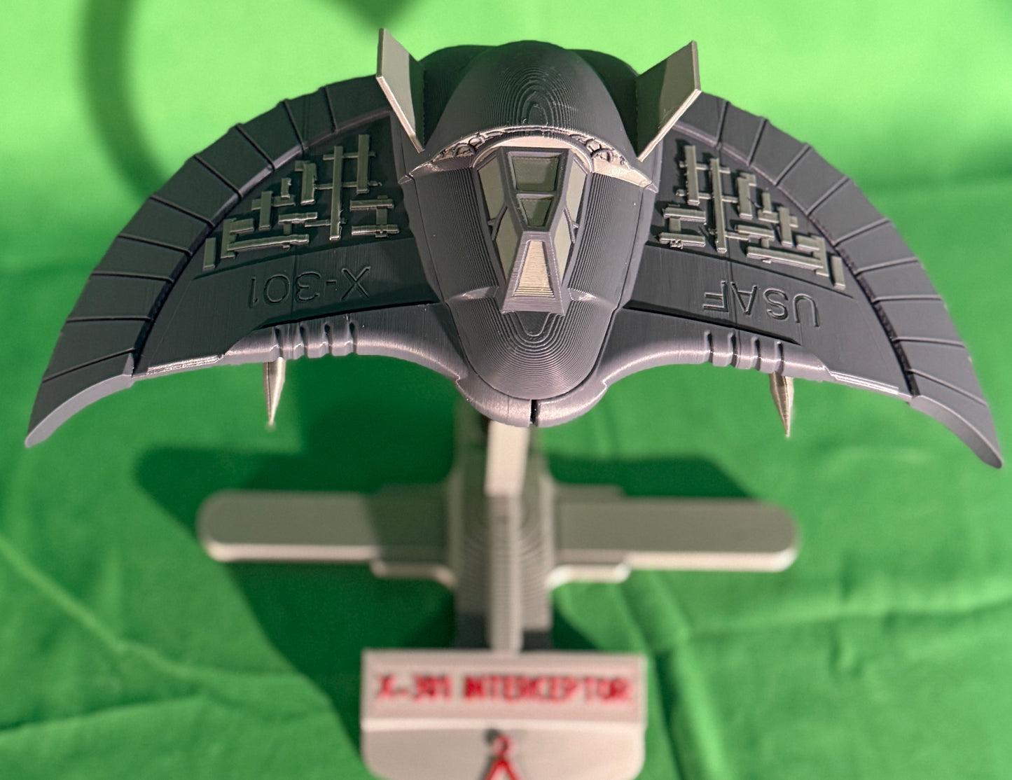 Detailed 3D Printed X-301 Interceptor with Stand