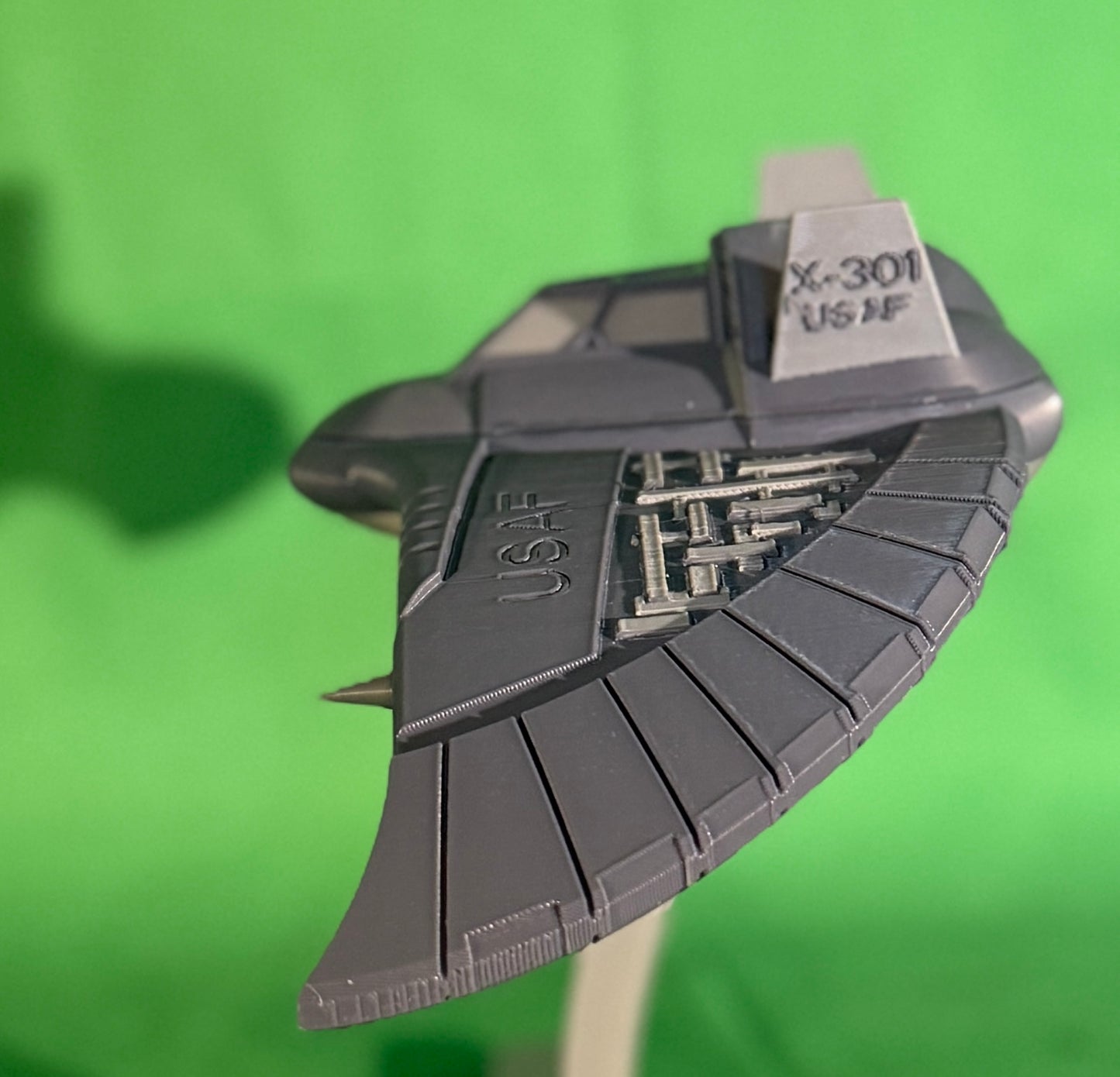 Detailed 3D Printed X-301 Interceptor with Stand