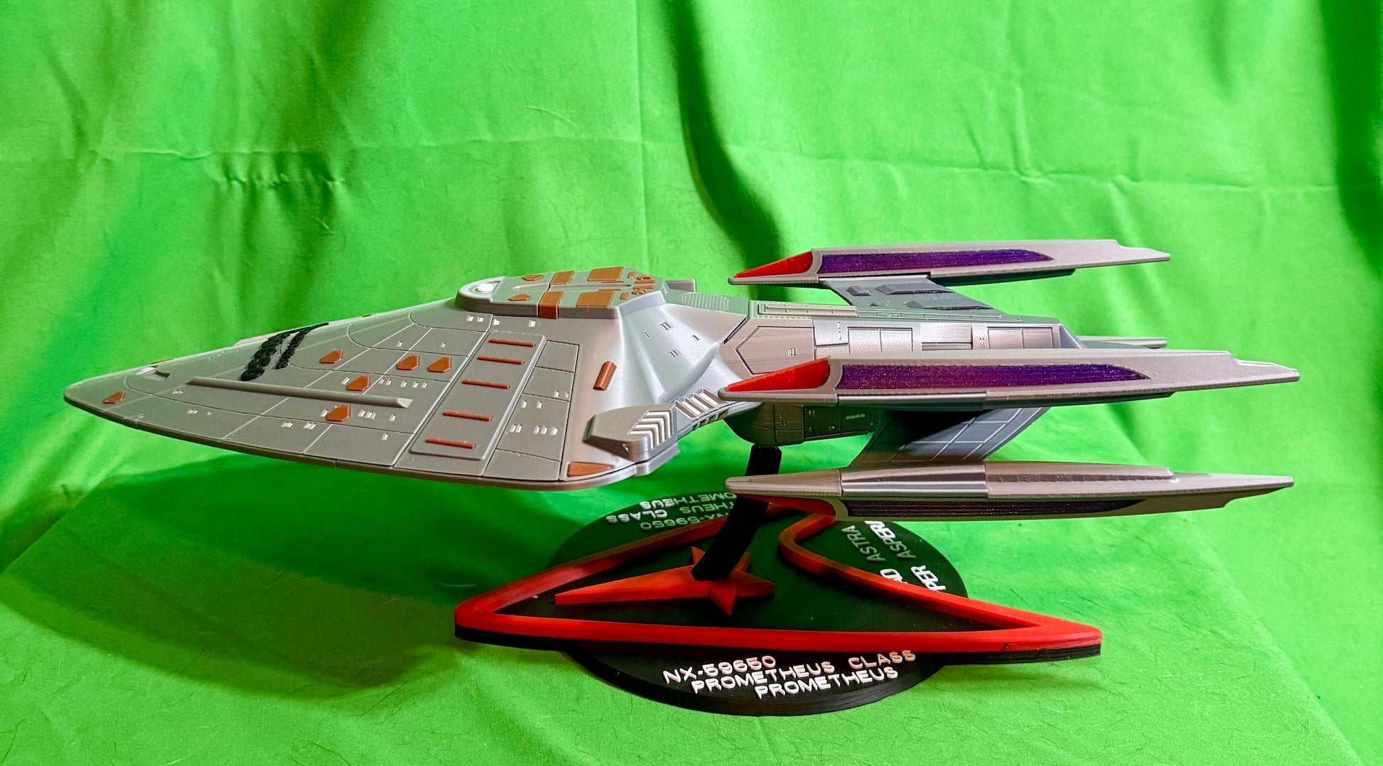 USS Prometheus -- 3D printed multi-vector assault starship model -- advanced sci fi display ship